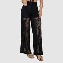 Calça Feminina Soltinha Saída De Praia Cintura Alta Rendado Calça Feminina Soltinha Saída De Praia Cintura Alta Rendado