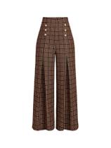 Calça feminina SOLY HUX, tamanho grande, xadrez, cintura alta, marrom, 4GG Calça feminina SOLY HUX, tamanho grande, xadrez, cintura alta, marrom, 4GG