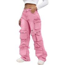 Calça Feminina Streetwear Cargo Cintura Alta Larga Reta Versatil Ajustavel Estilo Presente Calça Feminina Streetwear Cargo Cintura Alta Larga Reta Versatil Ajustavel Estilo Presente