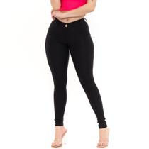 Calça Feminina Super Skinny Bengaline Power Elastano Premium Black Cintura Alta Levanta Bum Bum - Preta