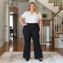Calça Feminina Tamanho Plus Size Flare Cintura Alta Boca Sino Bolsos Atrás COR:PRETOTAMANHO:G2
