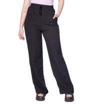 Calça Feminina The Style Box Wide Leg Textura Listras Preto