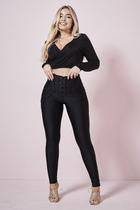 Calça Feminina Up Glam Ilhós Planet Girls Preto