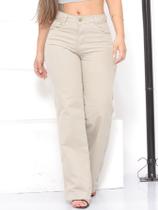 Calça Feminina Wide Leg Bege Premium Cintura Alta lançamento
