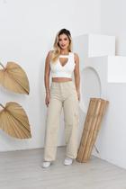 calça feminina wide leg cargo jeans a sarja polso da perna
