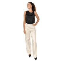 Calça Feminina Wide Leg Cintura Alta Flor De Lis