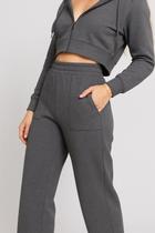 Calça feminina wide leg moletom flanelado com bolsos
