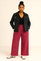 Calça feminina wide leg moletom flanelado com bolsos