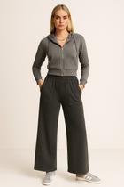 Calça feminina wide leg moletom flanelado com bolsos