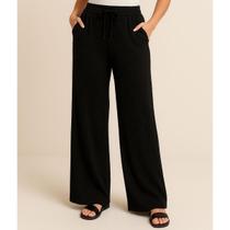 Calça Feminina Wide Leg Pantalona Bolsos Frontais Malha Canelada Premium Conforto Casual Calça Feminina Wide Leg Pantalona Bolsos Frontais Malha Canelada Premium Conforto Casual