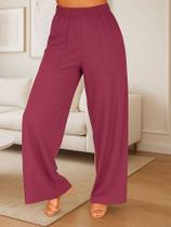 Calça Feminina Wide Leg Pantalona Cintura Alta com Bolso de Moletinho Inverno