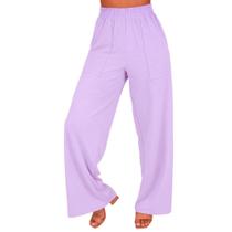Calça Feminina Wide Leg Pantalona Cintura Alta com Bolso de Moletinho Inverno
