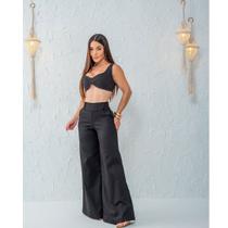 Calça Feminina Wide Leg Pantalona com lycra Preta e Elegante -