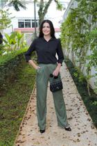 Calça Feminina Wide Leg Pantalona Listrada Reta com bolsos