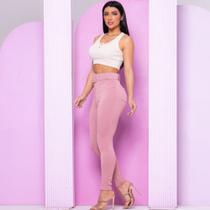 Calça Feminino Canelado 3D Longa com cinto