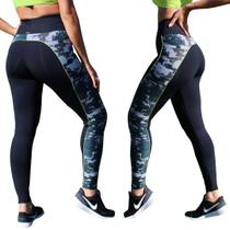 Calça fitness empina bumbum preto com bolso estampa militar