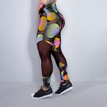 Calça Fitness Estampada com Recortes de Tule