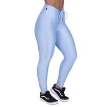 Calça fitness feminina detalhe cadarço cós poliamida brilho acetinado orbis-azulclaro