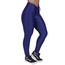 Calça fitness feminina detalhe cadarço cós poliamida brilho acetinado orbis-marinho
