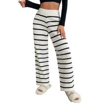 Calça Flaire Listrada Tricot Canelada Moda Conforto