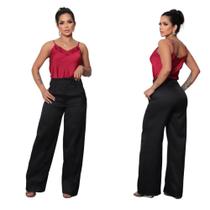 Calça Flare Alfaiataria Com Bolsos E Botão Forrado R127