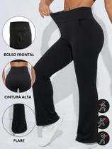Calça Flare Bailarina Preta Com Bolso Cintura Alta Zero Transparência P ao GG