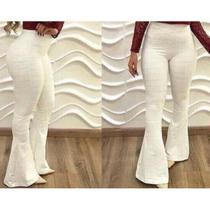 Calça Flare branca Bandagem Material Grosso Boca De Sino Bailarina