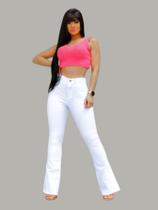 Calça Flare Branca Feminina Cintura Alta