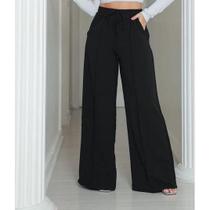 Calça flare casual elástico na cintura moda feminina