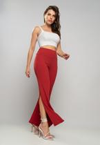 Calça Flare Com Fenda Lateral Canelada Terracota Salvatore Calça Flare Com Fenda Lateral Canelada Terracota Salvatore