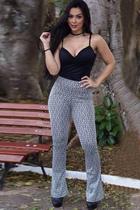 Calça Flare Crepe Jacquard Cós Alto Geométrica F081