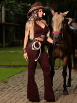 Calça Flare Detalhes Laterais Brilhosos PitBull Jeans 88984 COR:MARROMTAMANHO:42