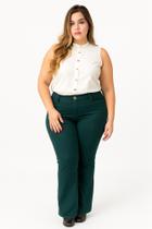 Calça Flare em Sarja Muito Mais Verde Cintura Alta