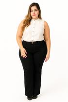 Calça Flare em Sarja Preta Muito Mais Cintura Alta