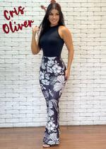 Calça Flare Estampada Preto e Branco