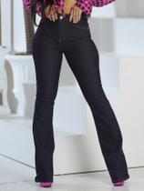 Calça Flare Faraya Jeans Feminina Cintura Alta Básica Premium Boca de Sino Modela Bumbum lycra/elastano
