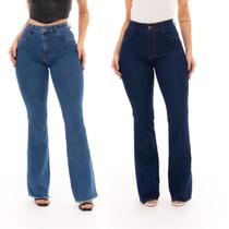 Calça Flare Feminina Barra Desfiada Cintura Alta Modela Bumbum Clara e Escura Calça Flare Feminina Barra Desfiada Cintura Alta Modela Bumbum Clara e Escura