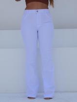 Calça Flare Feminina Branca - Cintura Alta e Lycra Modeladora