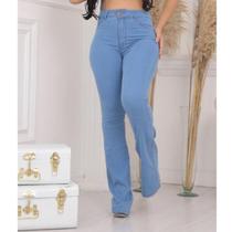 Calça Flare Feminina Faraya Jeans Clara Básica Cintura Alta Com lycra Cintura alta boca de sino modela bumbum