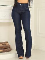 Calça Flare Feminina Faraya Jeans Escura Básica Cintura Alta Com lycra Cintura alta boca de sino modela bumbum