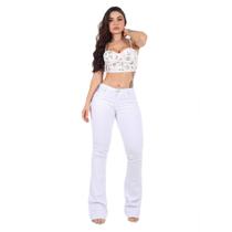 Calça Flare Feminina Jeans Com Licra Cintura Alta Branca Lisa 29 - Kaena