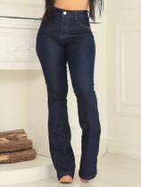 Calça Flare Feminina Jeans Escura Básica Cintura Alta Com lycra boca de sino modela bumbum Calça Flare Feminina Jeans Escura Básica Cintura Alta Com lycra boca de sino modela bumbum