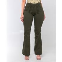 Calça Flare Feminina jeans nas cores bege/caqui super confortável , que se ajusta no corpo - 38