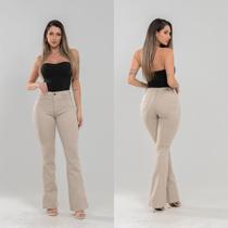 Calça Flare Feminina jeans nas cores bege/caqui super confortável que se ajusta no corpo - 38