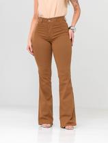 Calça Flare Feminina jeans nas cores bege/caqui super confortável que se ajusta no corpo - 38