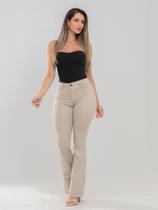 Calça Flare Feminina jeans nas cores bege/caqui super confortável , que se ajusta no corpo - 38