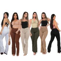 Calça Flare Feminina jeans nas cores bege/caqui super confortável , que se ajusta no corpo