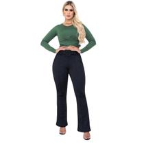 Calça Flare Feminina Malha Linho /Cinto Fixo/ Bolsos Frontais