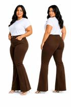 Calça Flare Feminina Plus Size Sarja Marrom Shyros com Elastano 48 ao 56 Calça Flare Feminina Plus Size Sarja Marrom Shyros com Elastano 48 ao 56