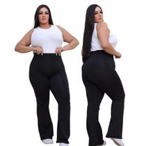 Calça Flare Feminina Plus Size Suplex Grossa Não Transparente Boca de Sino Modela o Corpo Cós Alto Levanta Bumbum Cós Alto Levanta Bumbum